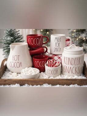 Rae Dunn Christmas Hot Cocoa Set Milk for Santa Reindeer Snacks Canister Mug Set